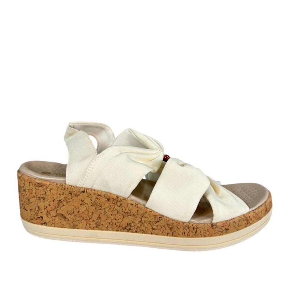 Bzees Womens Cream Bow Beaded Cork Platform Wedge Sandals Size 11